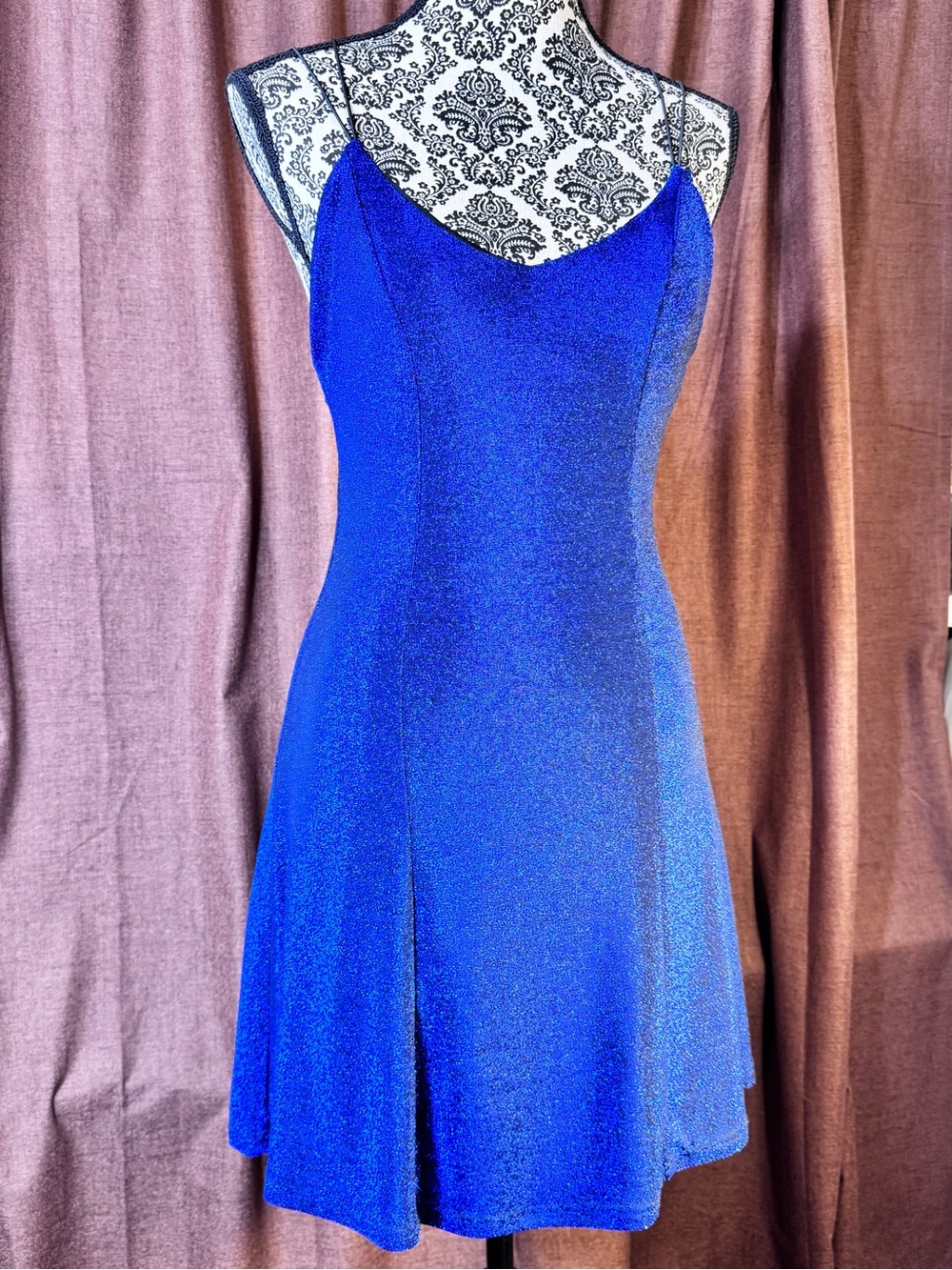 Lulu’s Sparkly Blue Metallic Slip Dress with V-neck and Spaghetti Straps size M - Picture 7 of 9